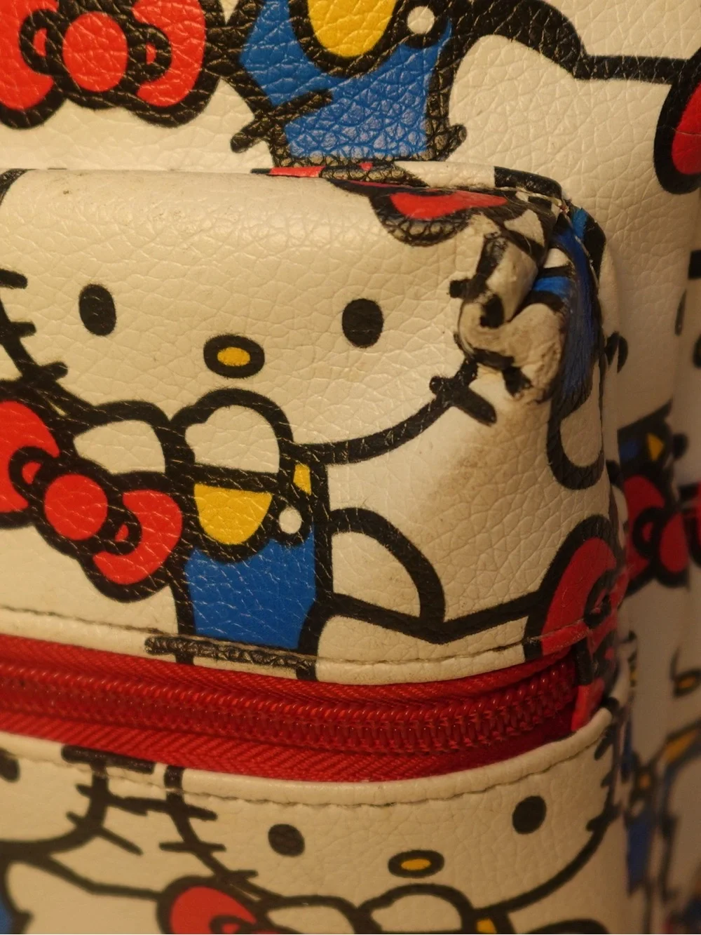Hello Kitty White Backpack with Red Bows and Blue Outfits